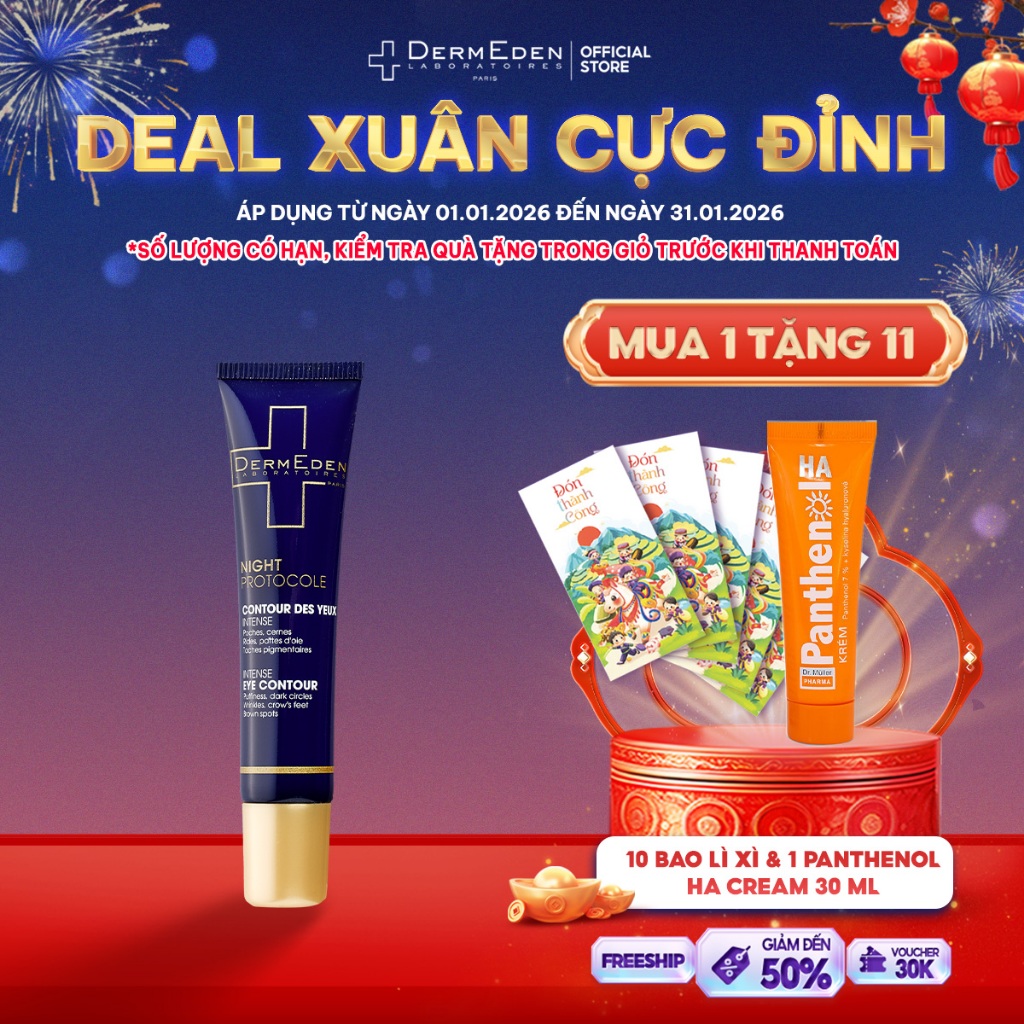  Kem Mắt Hỗ Trợ Mờ Quầng Thâm Nếp Nhăn Bọng Mắt Tàn Nhang Dermeden Eye Contour Retinol 1% + Niacinamide 5% 