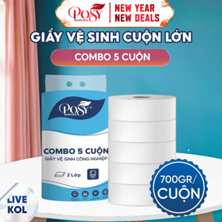  COMBO 5 CUỘN Giấy Vệ Sinh Cuộn Lớn Posy 700g 2 Lớp Tiết Kiệm Cho Văn Phòng Công Ty 