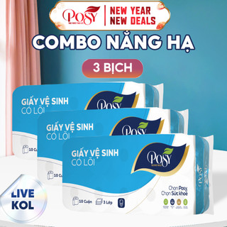   COMBO NẮNG HẠ  3 Bịch Giấy Vệ Sinh Posy 10 Cuộn 3 Lớp  1.6kg Bịch  Mềm Mịn Làm Từ Bột Giấy Tự Nhiên 