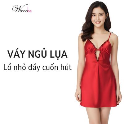 Đầm ngủ lụa cao cấp phối ren beo sang trọng Wannabe dáng suông gợi cảm, chất lụa Latin mềm mại
