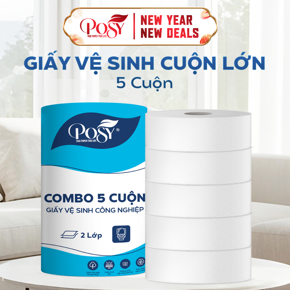 (S6) MUA 4 CUỘN GVS POSY cuộn lớn 700gr - 2 lớp/cuộn TẶNG NGAY 1 CUỘN, tiết kiệm cho văn phòng, công