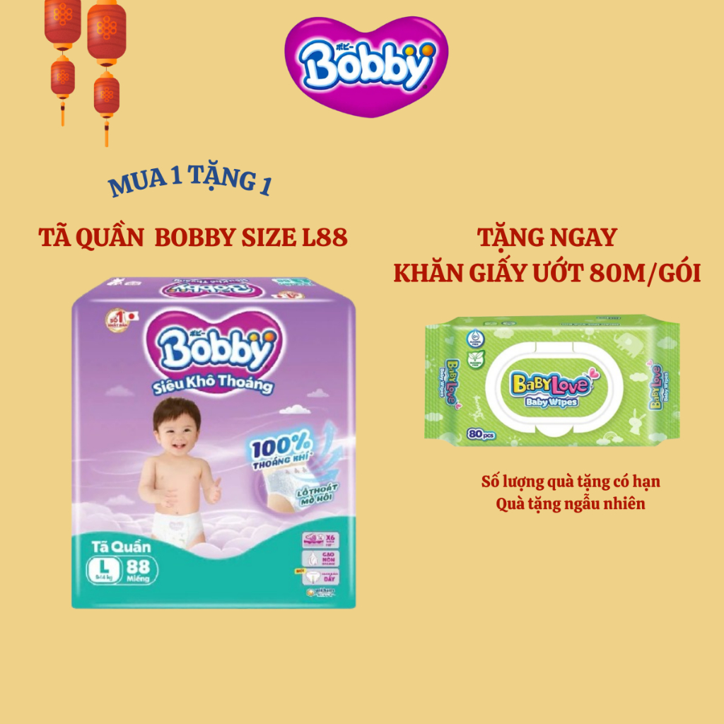 Tã quần Bobby siêu khô thoáng size L88 cho bé từ 9-14kg