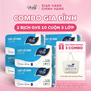  S2_COMBO GIA ĐÌNH - 2 bịch Giấy vệ sinh POSY 10 cuộn 3 lớp mềm mịn DỄ TAN TRONG NƯỚC an toàn cho da POSY 