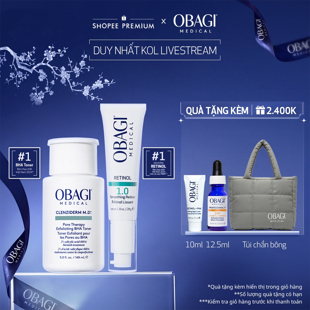 [Obagi x KOL] Bộ đôi dưỡng da Toner BHA Giảm Mụn Obagi Clenziderm 148ml và Kem Chống Lão Hóa&Tái Tạo