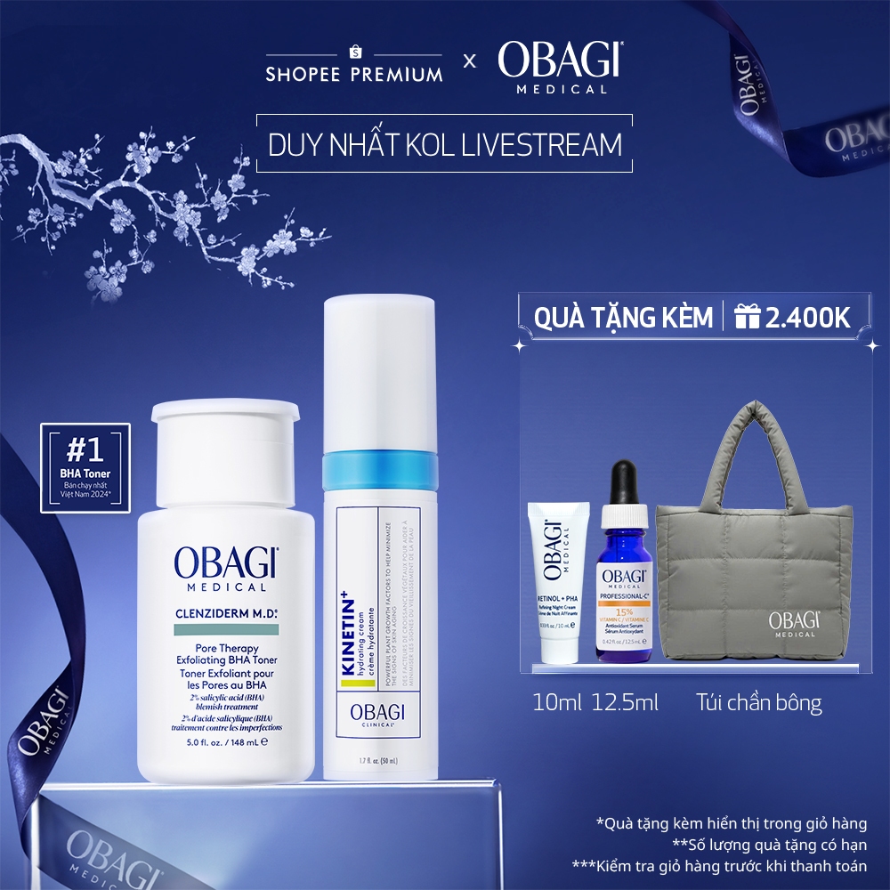 [Obagi x KOL] Bộ đôi chăm da Toner BHA Obagi Medical Clenziderm M.D 148ml&Kem Dưỡng Dịu Da Clinical 