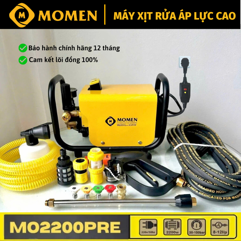 [LÕI ĐỒNG] Máy Rửa Xe Bán Công Nghiệp Áp Lực Cao Mo2200pre - Có Núm Điều Chỉnh Áp, Mô Tơ Cảm Ứng Từ
