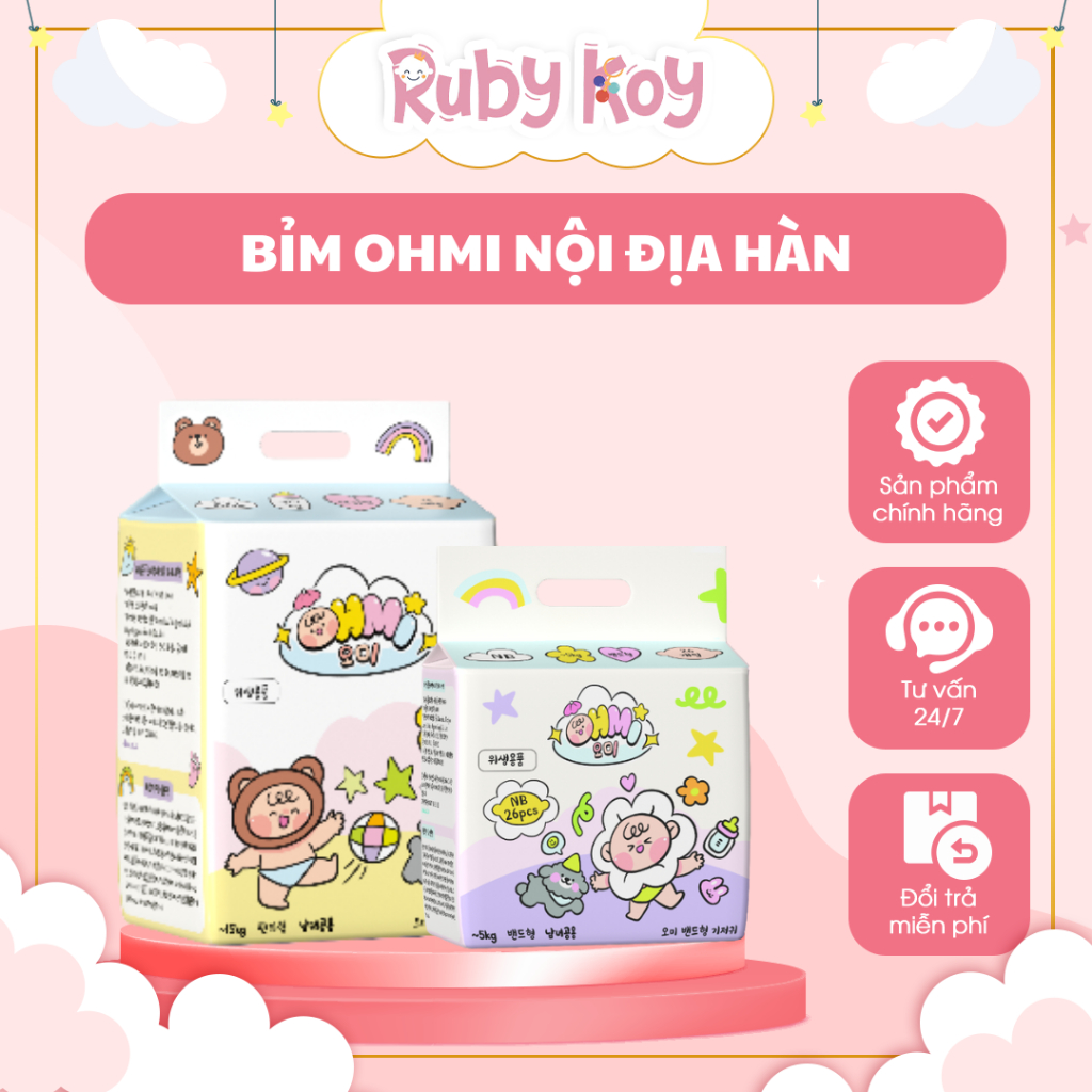 Bỉm OHMI Hàn Quốc Chính Hãng – Siêu Khô Thoáng 12H – Tã Dán/Quần Siêu Mỏng 2.5mm – Đủ Size NB–XXL
