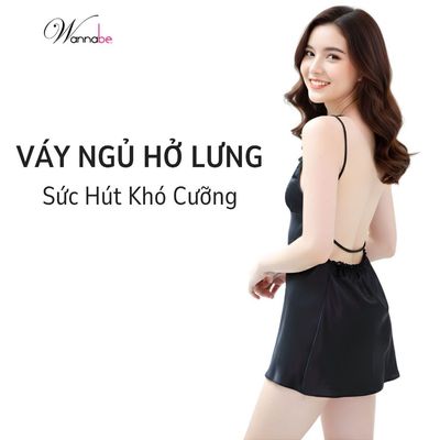 Đầm ngủ lụa WANNABE váy ngủ xẻ ngực cut-out lưng thả dây ngang tô điểm lưng trần quyến rũ DNS51