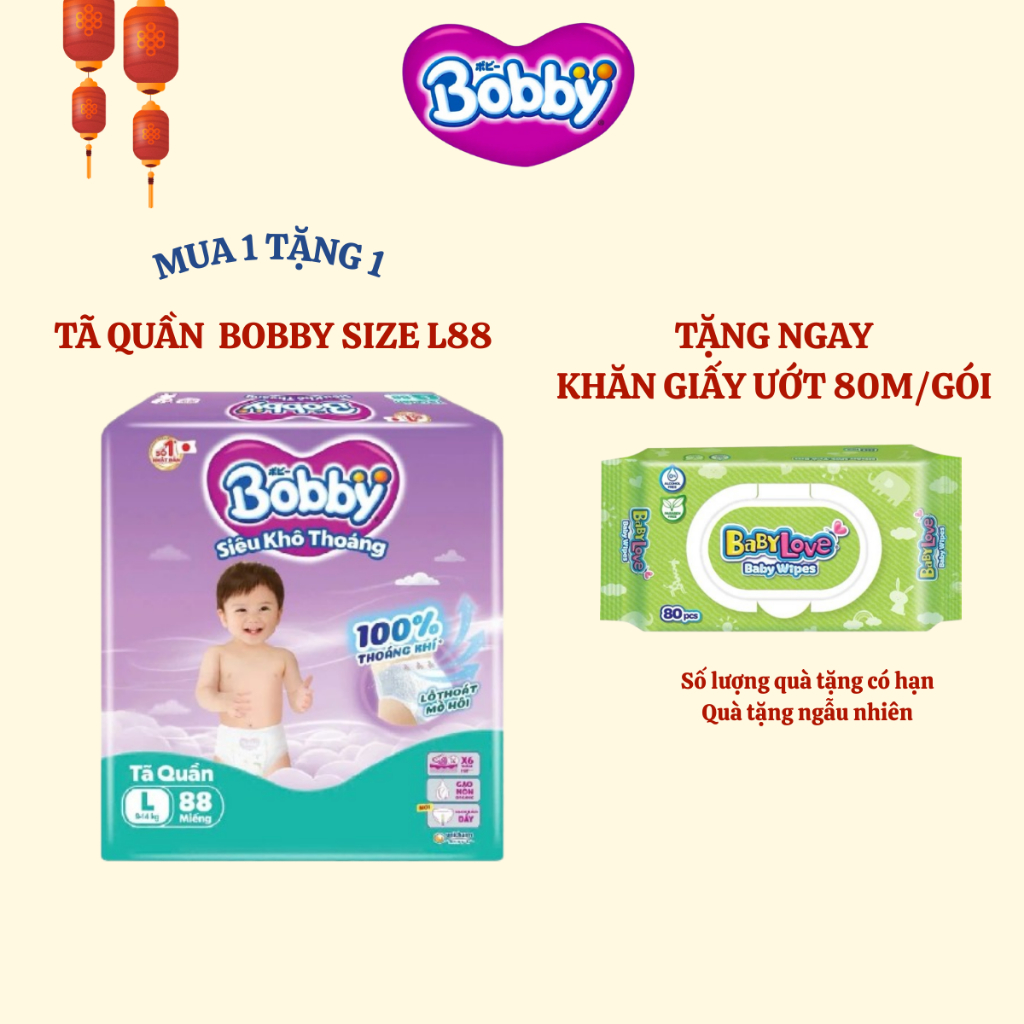 [BOBBY] Tã quần Bobby Siêu Khô Thoáng size L88 cho bé từ 9-14kg