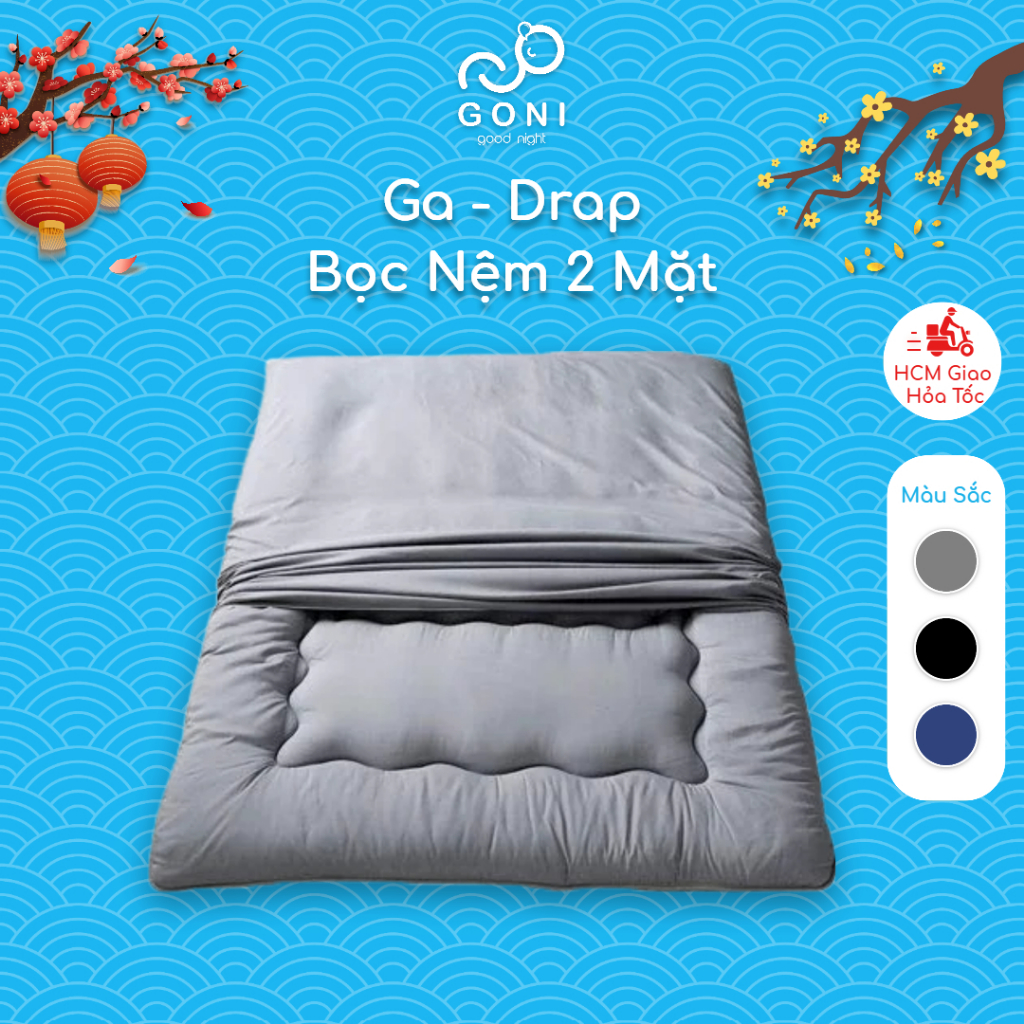 Áo bọc nệm 2 mặt Goni cotton tici, vỏ bọc nệm topper đủ màu, kích thước 1m x 2m, 1m2 x 2m, 1m4 x 2m,