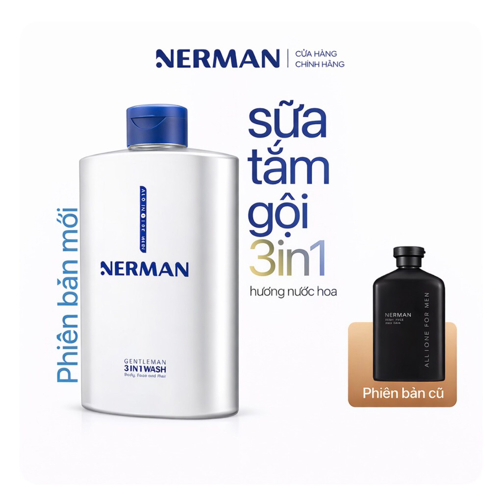 Sữa tắm gội cho nam Nerman hương nước hoa Gentleman ,sữa tắm gội toàn thân 3in1 350ml