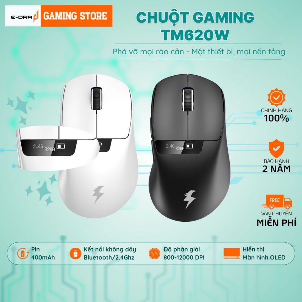 Chuột Gaming Siêu Nhẹ EDRA EM630X - EM625X-SuperLight Không dây, LED RGB 3Mode kết nối, Chính hãng