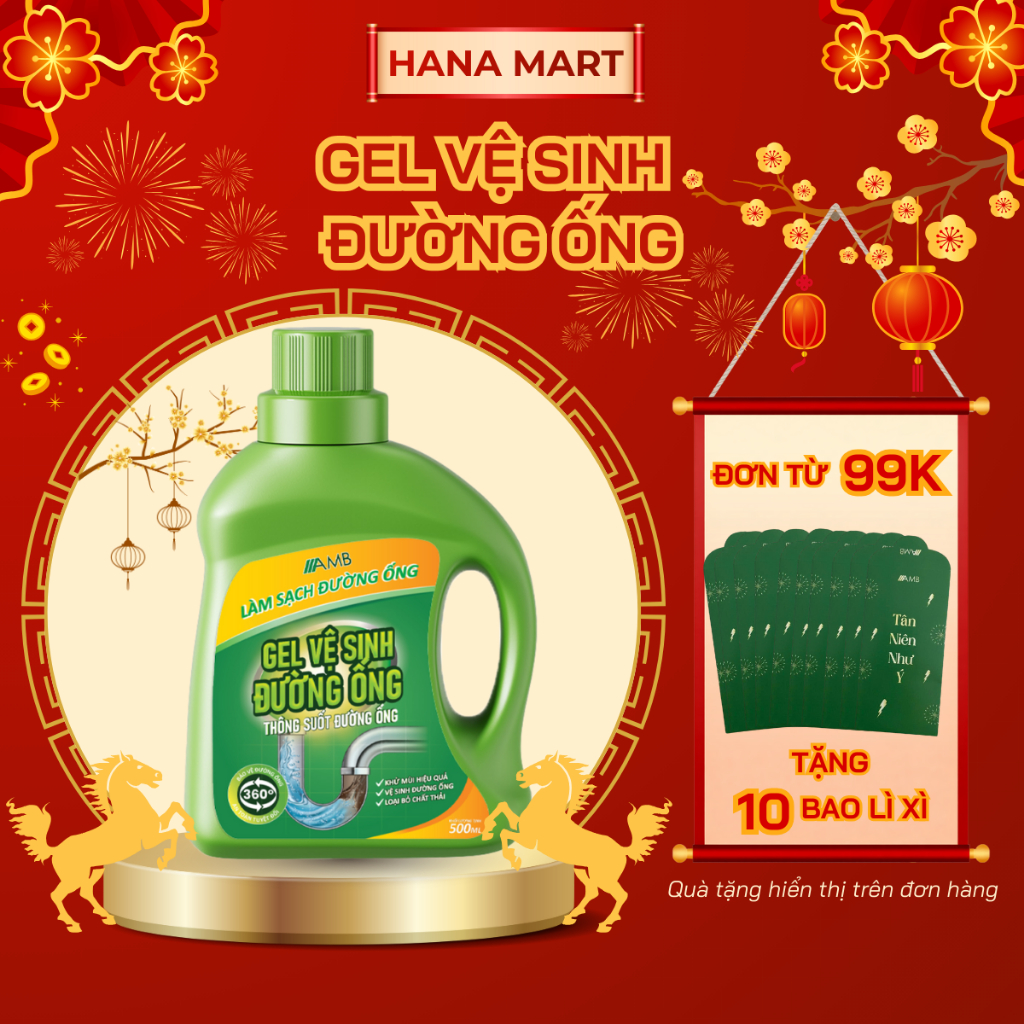 Gel vệ sinh đường ống AMB phòng tắc nghẽn đường ống, làm sạch đường ống, khử mùi hôi hiệu quả