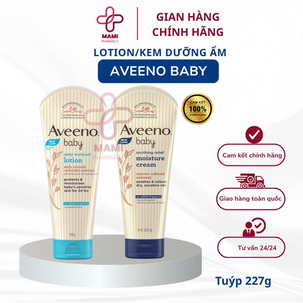 Kem dưỡng ẩm Aveeno Baby cho da khô và nhạy cảm Daily Moisture Cream / Lotion Tuýp 227g