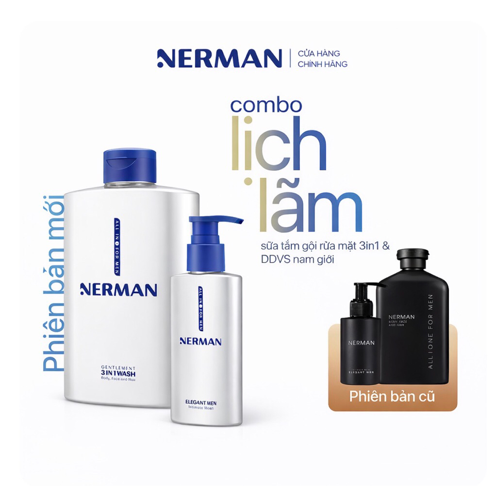 [HOẢ TỐC] Combo lịch lãm Nerman - Sữa  tắm gội cho nam 350ml & DDVS nam giới 100ml