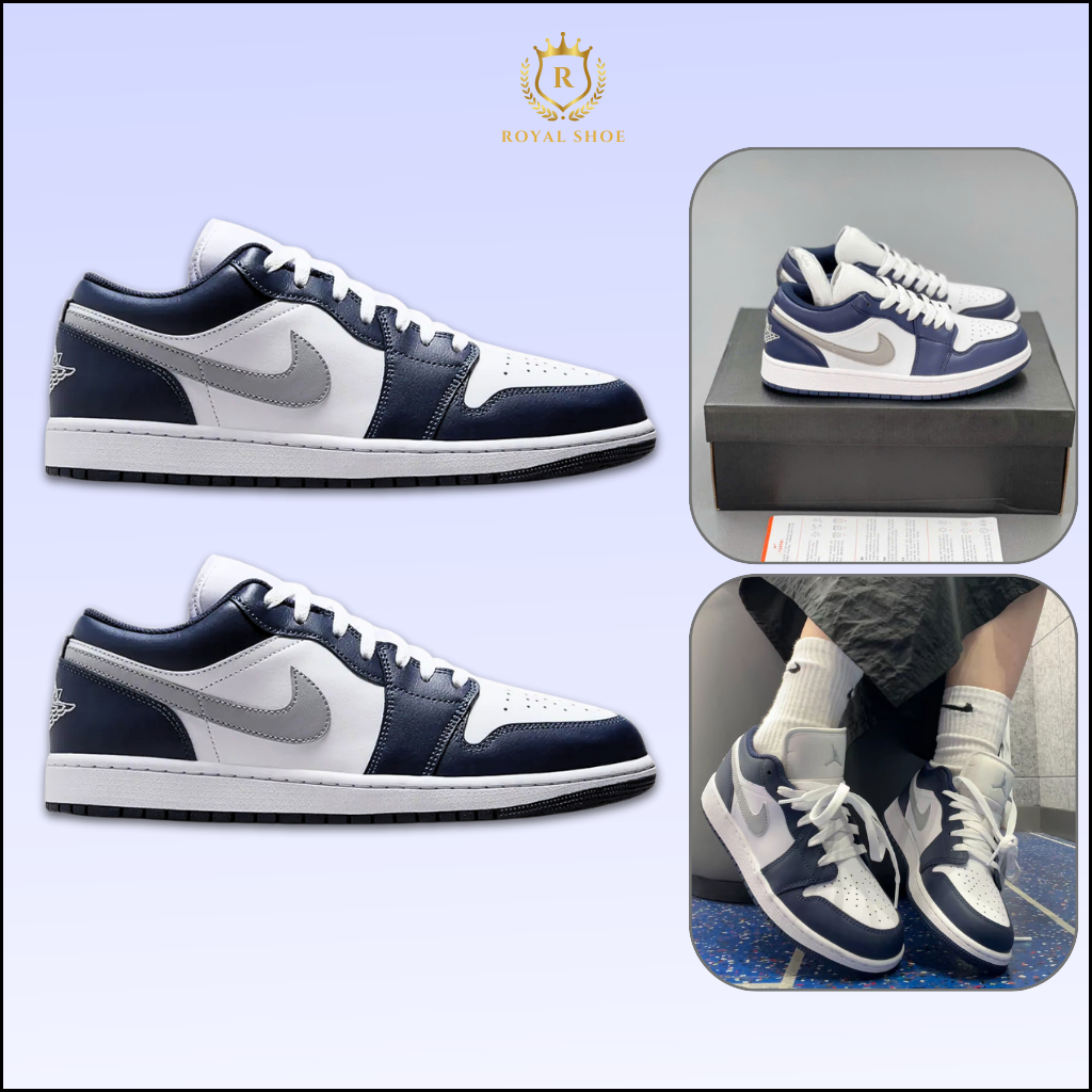 Giày Nike Air Jordan 1 Low Midnight Navy – Sneaker JD1 Low Trắng Xanh Navy Nam Nữ | Royal Shoe
