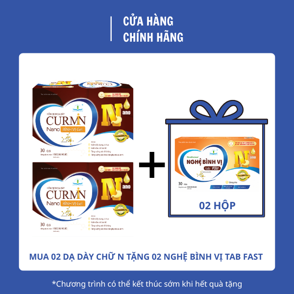 [Hộp 30 gói] 2 CURMIN NANO BÌNH VỊ Gel Dạ Dày Chữ N Tâm Dược Tặng 2 Hộp Nghệ Bình Vị Tab Fast Nano