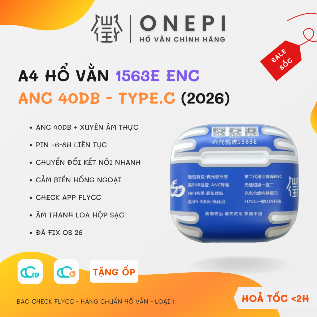 [ A4 1563E ] Tai Nghe Bluetooth Hổ Vằn 1563E ENC, Chống Ồn ANC 40DB - Xuyên Âm HDR, Kết Nối Đa Thiết