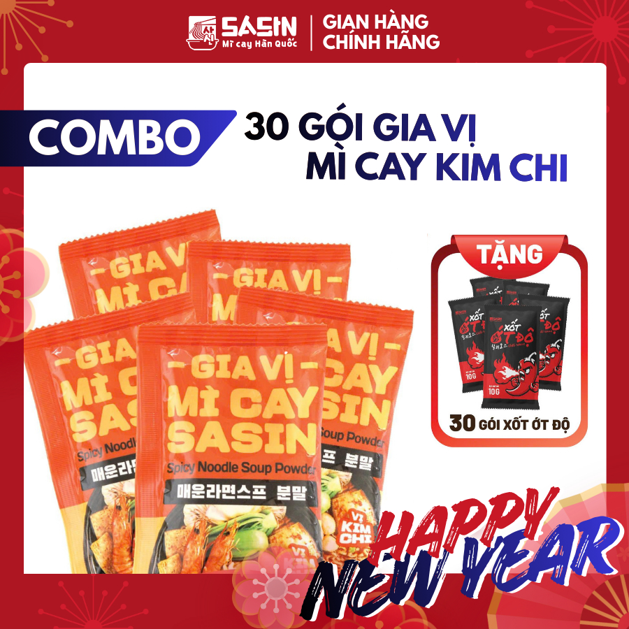 Mì Cay Sasin (Combo 30 Gói Gia Vị Mì Cay Hoàn Chỉnh Vị Kim Chi + 30 Ớt Độ) TGVI0069