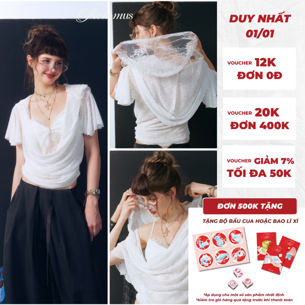   Mua bra phối kèm tại sản phẩm Veil bra  Veil Top – Remmus | Áo dệt kim phối mũ 2 lớp phối bra ren cho nữ 