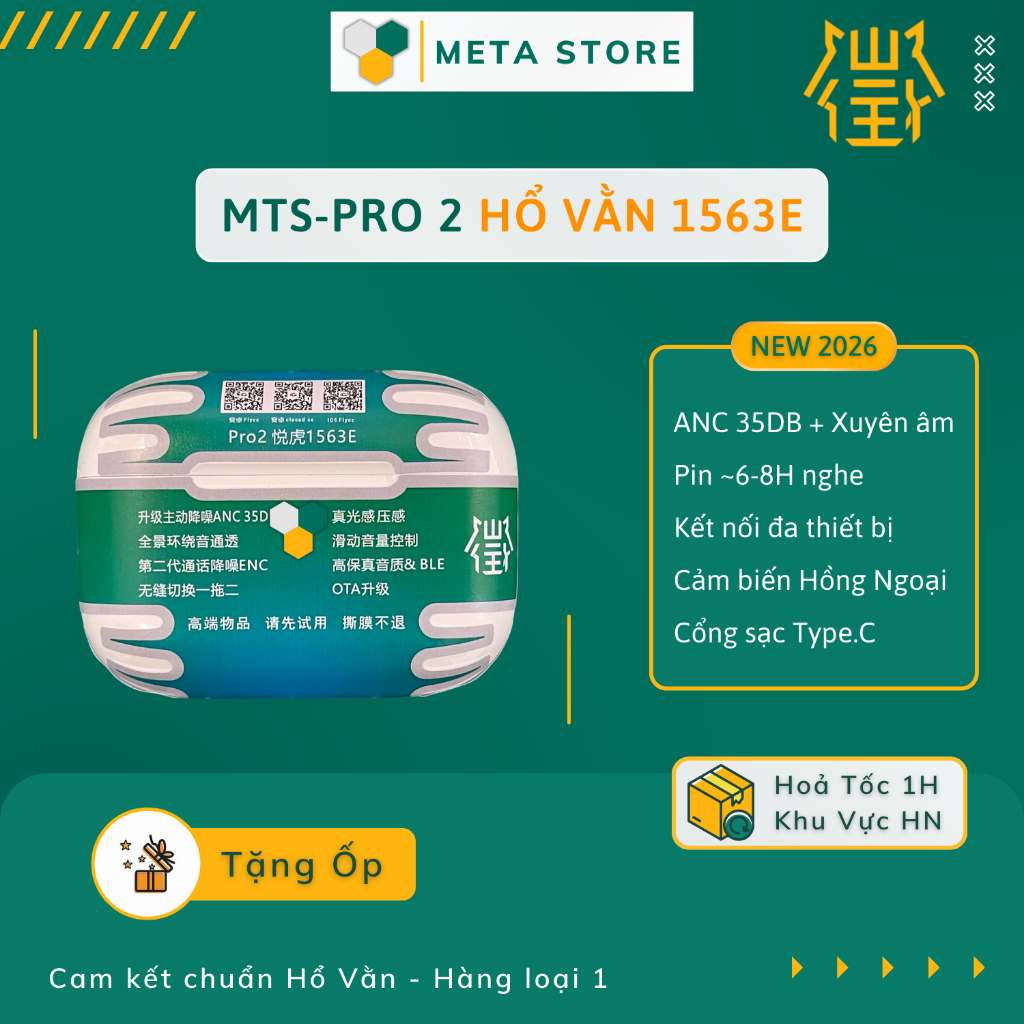 Tai Nghe Hổ Vằn 1563E, Tai Nghe Bluetooth MTS-Pro 2 Chống Ồn ANC - Xuyên Âm - Tăng Giảm Âm Lượng • M