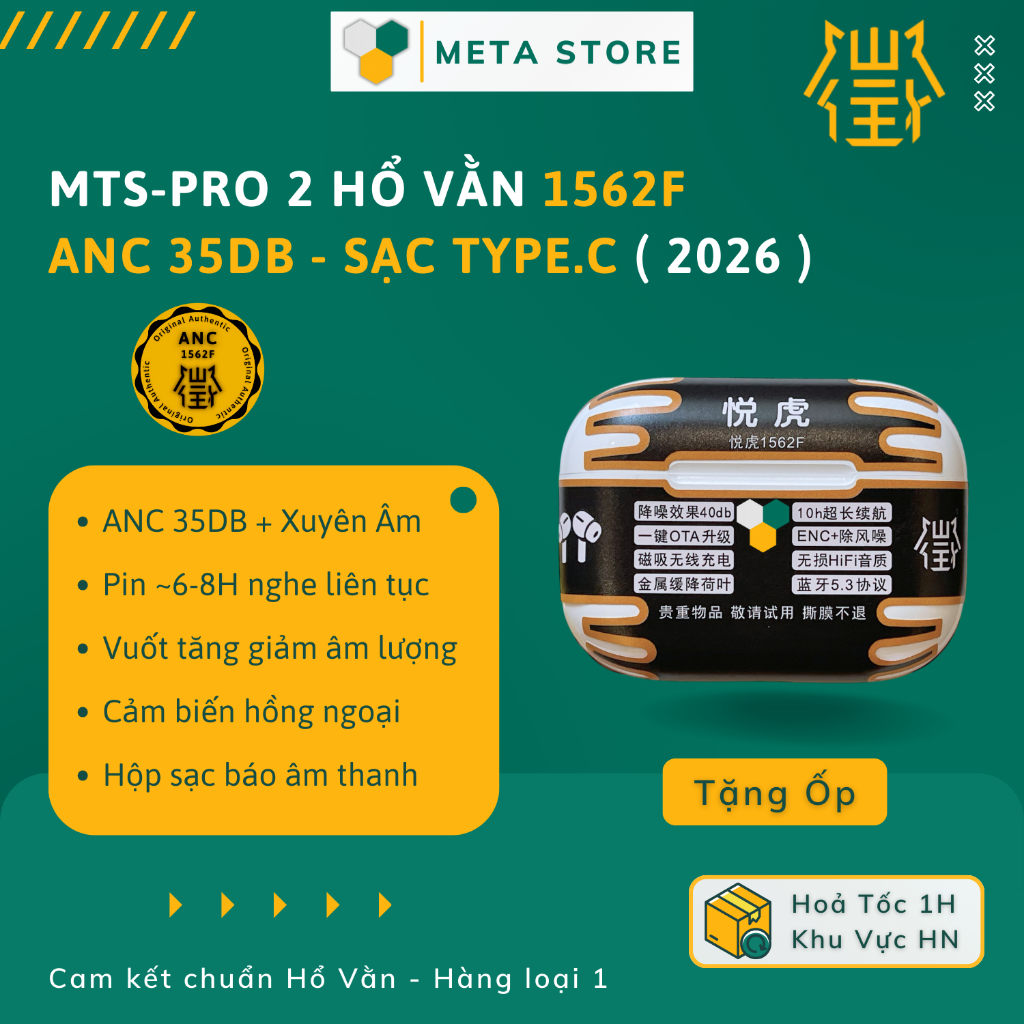 [ New Version ] Tai nghe Bluetooth MTS-Pro 2 Hổ Vằn 1562F, Chống Ồn ANC 35DB - Xuyên Âm - Vuốt Tăng/