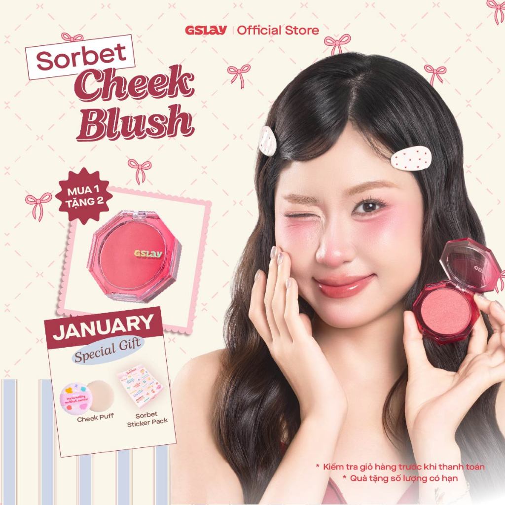 Má Hồng Kem Hoá Phấn GSLAY Sorbet Cheek Blush thuần chay mịn lì và nhũ dễ tán bền màu  5gr  