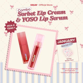  Combo GSLAY Sorbet Lip Cream mịn lì thuần chay che phủ rãnh môi  4g  & GSLAY YOSO Lip Serum dưỡng ẩm tái tạo môi  1ml  