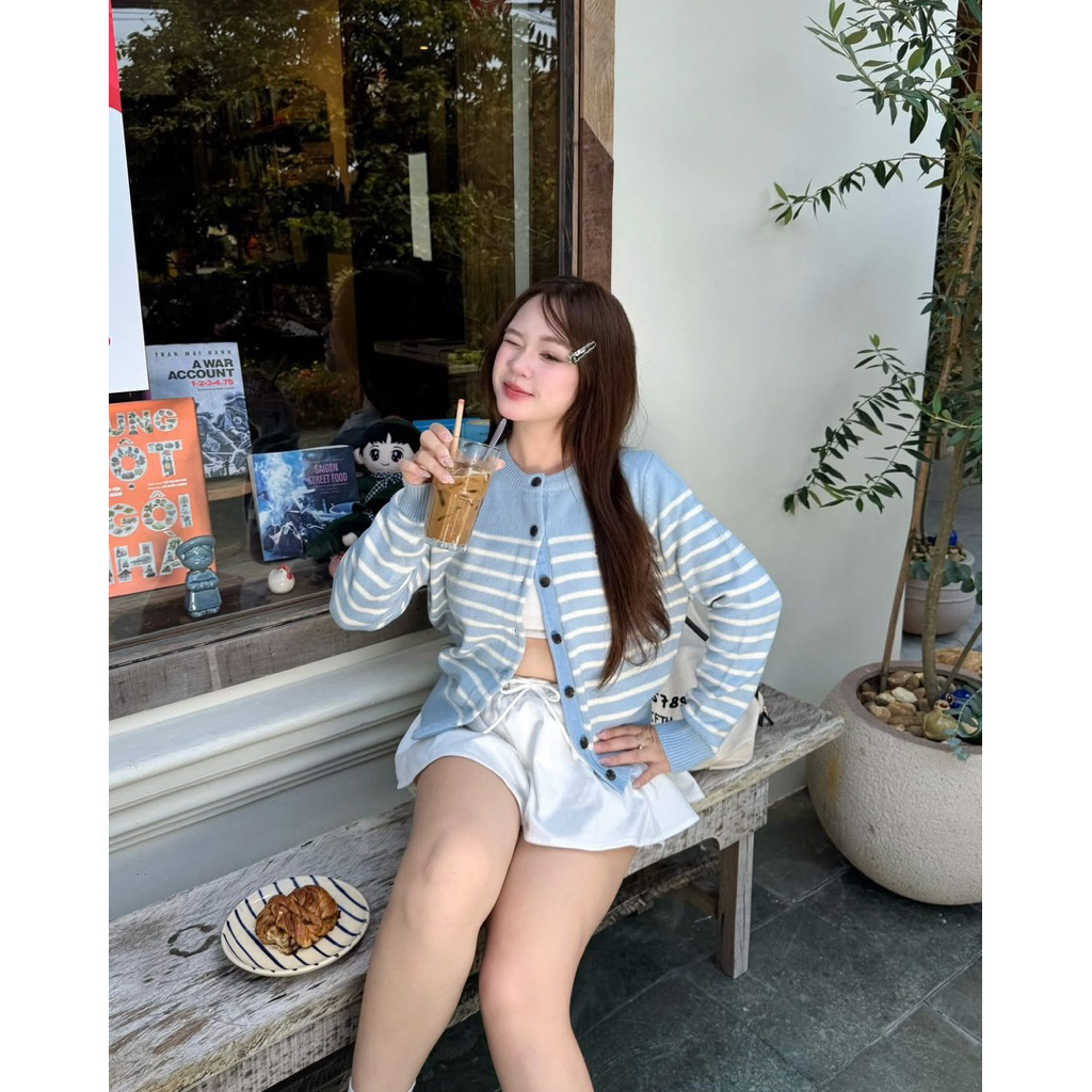 [100% AUTH] ÁO CARDIGAN WHOAU KẺ SỌC HÀN QUỐC