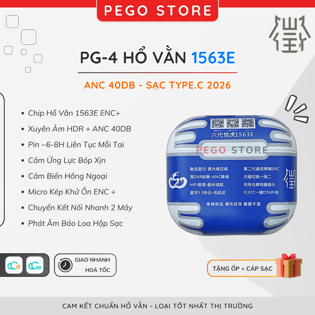 [ PG-4 1563E ] Tai Nghe Hổ Vằn 1563E ENC, Tai Nghe Bluetooth PG-4 ANC 40DB - Xuyên Âm