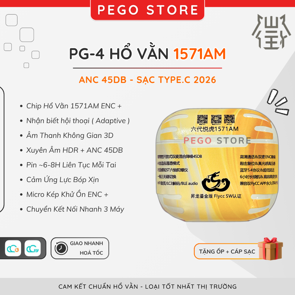 [ PG-4 1571AM ] Tai Nghe Hổ Vằn 1571AM Adaptive, Tai Nghe Bluetooth PG-4 ANC 45DB, Xuyên Âm - Nhận B
