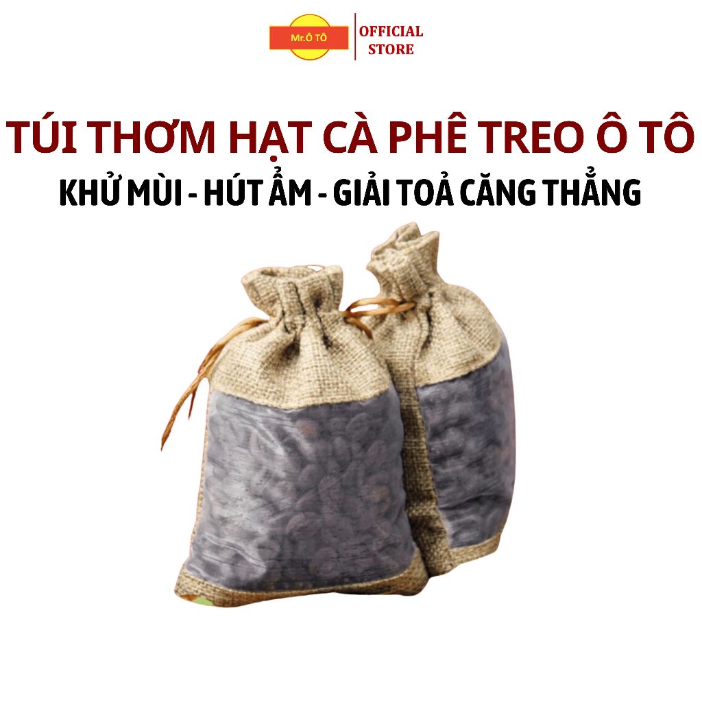 Túi thơm hạt cà phê treo xe ô tô - khử mùi, hút ẩm