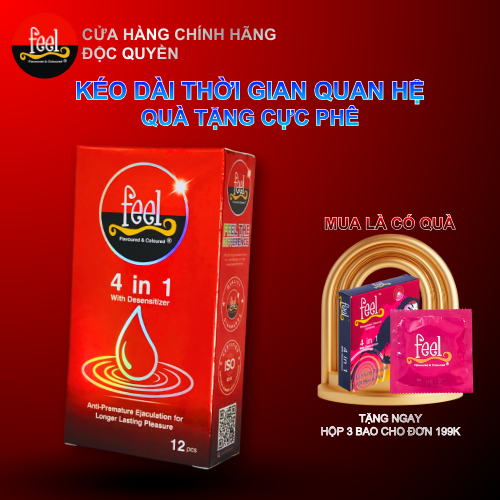 Bao cao su Feel 4 in 1 12 bao | Bao cao su kéo dài quan hệ | Bao cao su có gai và gân