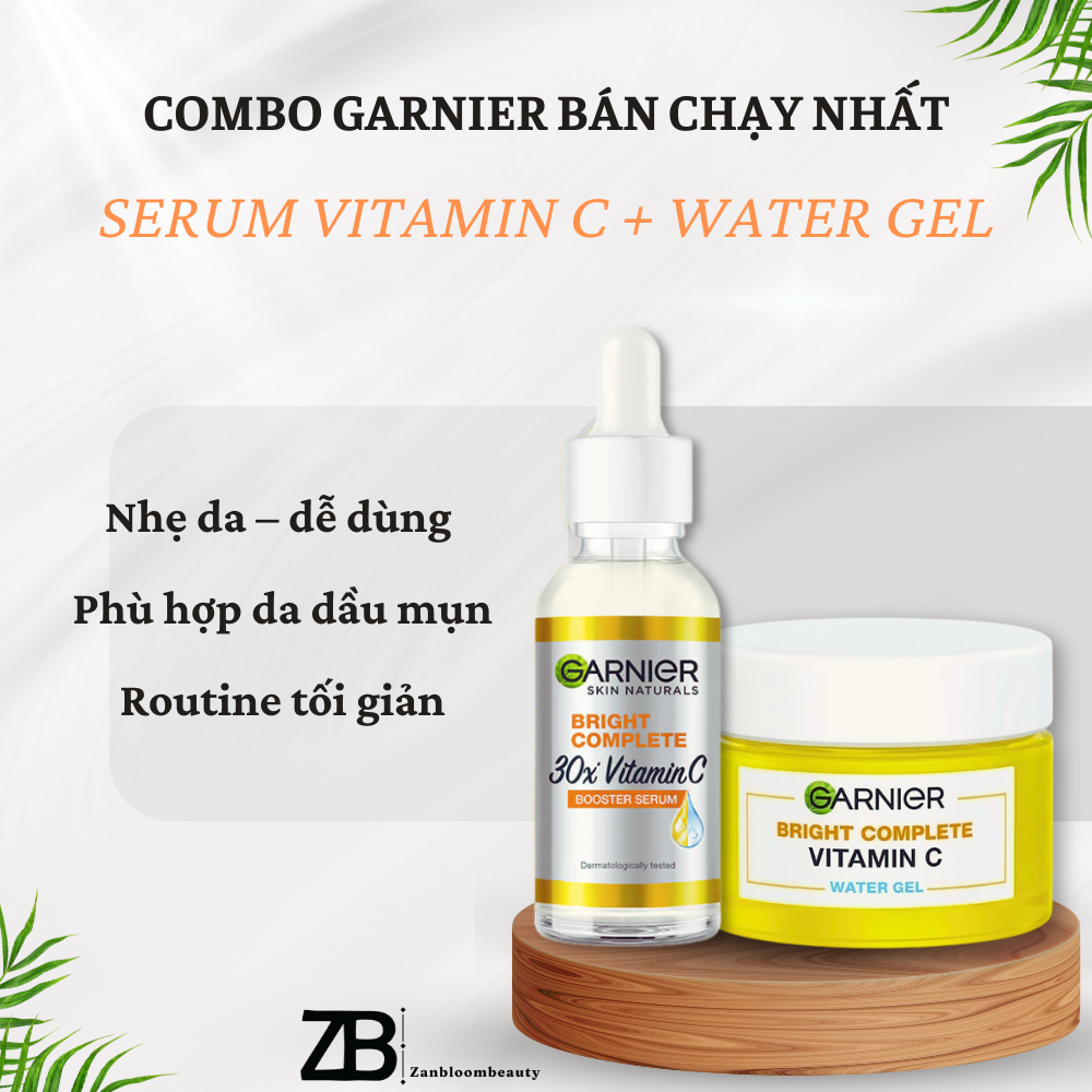 G7 – Combo Garnier Serum Vitamin C + Water Gel – Dưỡng Sáng, Cấp Ẩm, Da Căng Mịn