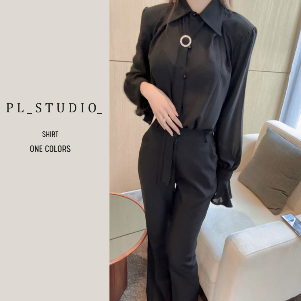 Áo Sơ Mi Voan Đen Dáng Rộng Bèo Tay S96 - PL_STUDIO