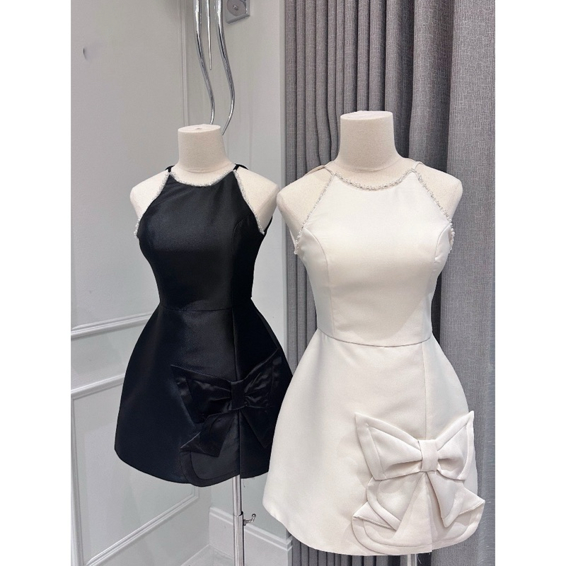 THANH LÝ- Đầm Dự Tiệc Cổ Yếm Dáng Ngắn LECOONG V406 Váy Đẹp Phối Nơ Đính Đá Thủ Công Sang Chảnh