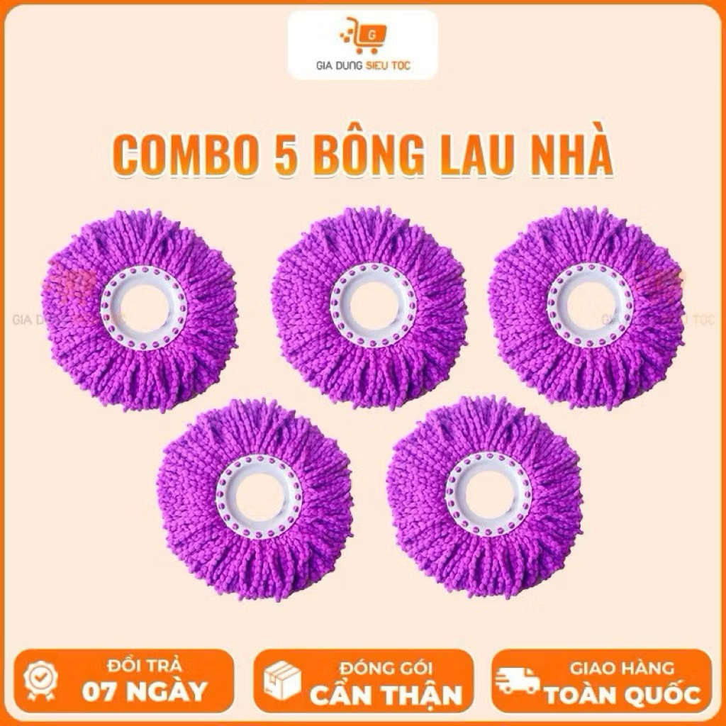 Combo 5 Miếng Bông Lau Nhà Thay Thế – Phù Hợp Với Mọi Cây Lau Xoay  360 Độ (Shop giao màu ngẫu nhiên)