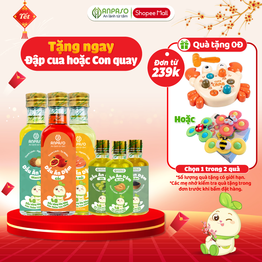 Dầu Ăn Dặm Cho Bé Anpaso - Set 3 dầu Oliu, Óc Chó, Cá Hồi 50ml, 100ml, 150ml - Dầu Chiên Xào 100ml