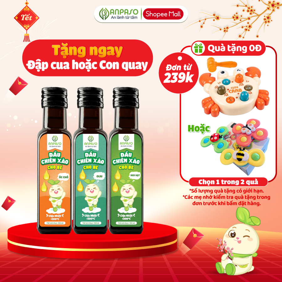 Dầu Chiên Xào Cho Bé Ăn Dặm Anpaso 100ml chịu nhiệt trên 200 độ C - Dầu oliu, óc chó, mix hạt