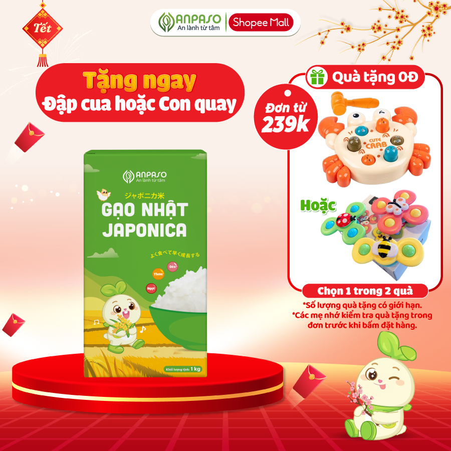  Gạo Japonica cho bé Ăn Dặm Anpaso 1kg - Giống gạo Nhật Bản chứa nhiều vitamin và khoáng chất 