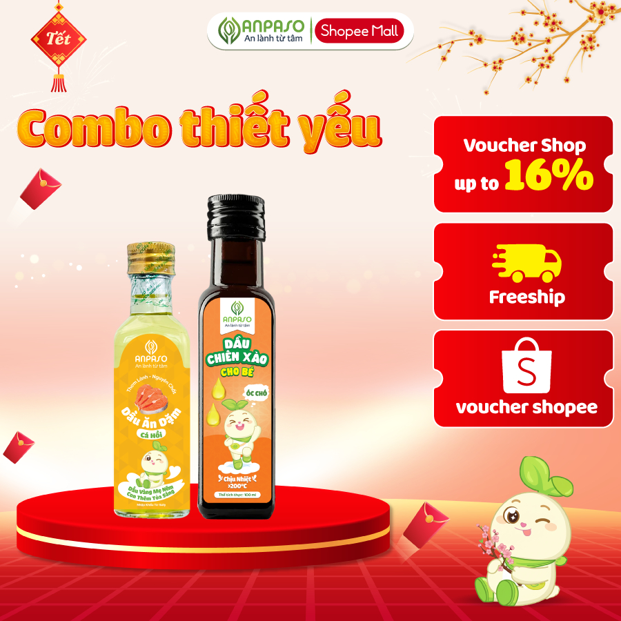 Combo Thiết Yếu: Dầu ăn dặm cho bé Anpaso 100ml và Dầu chiên xào cho bé Anpaso 100ml