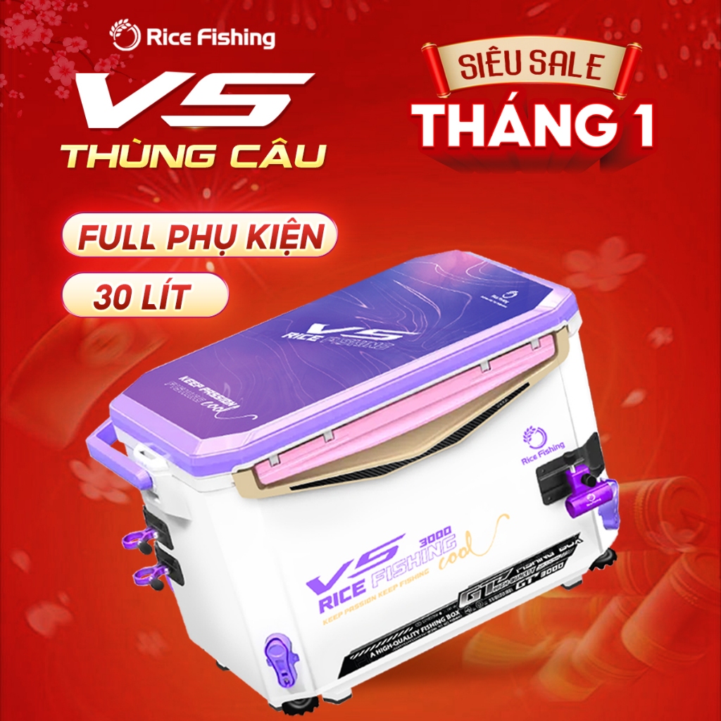 Thùng câu đài V5 Rice Fishing chân địa hình dung tích 30L phiên bản mới KK-62