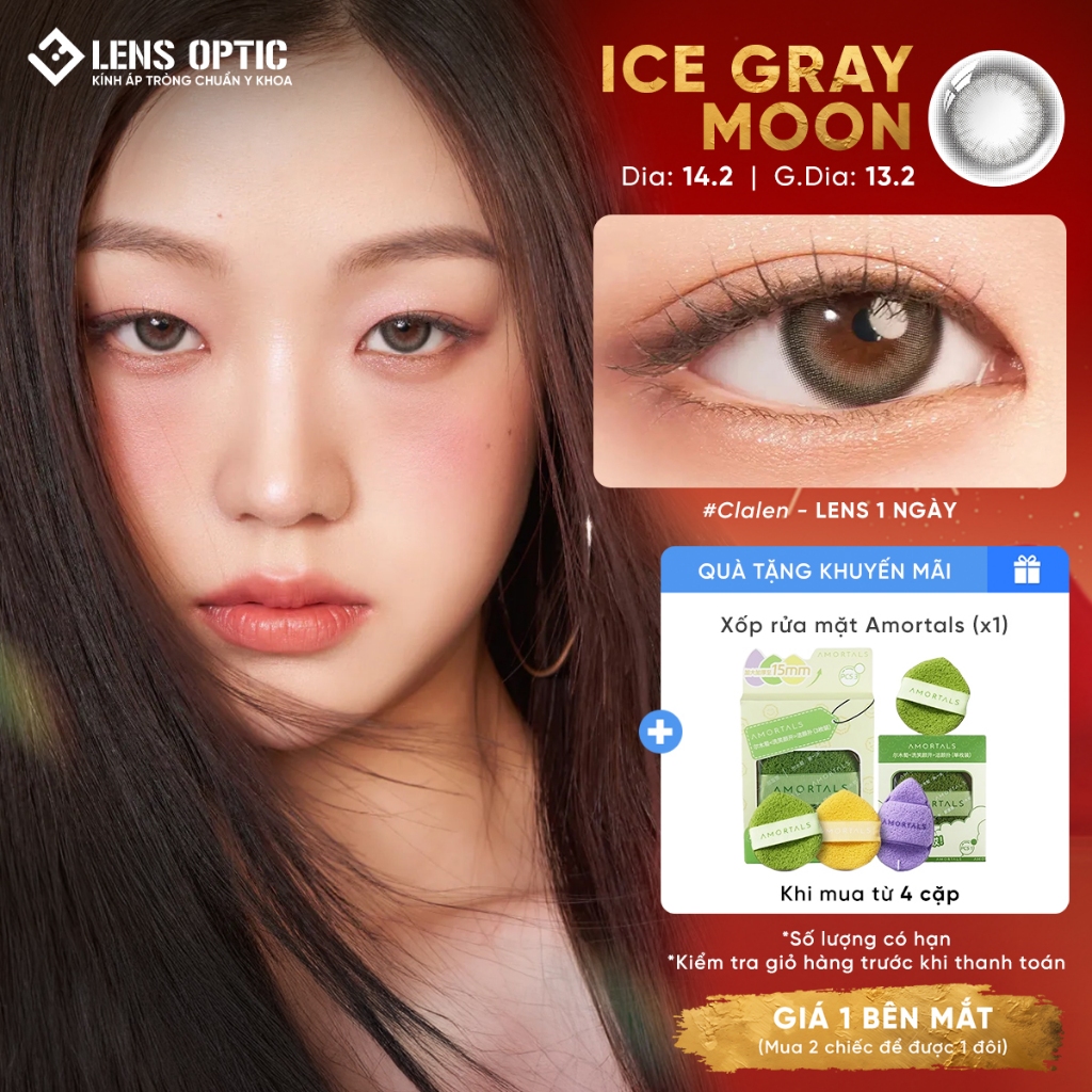 Kính áp tròng 1 ngày Clalen Iris màu Ice Gray Moon, lens Xám khói ánh trăng, chống UV – LENS OPTIC