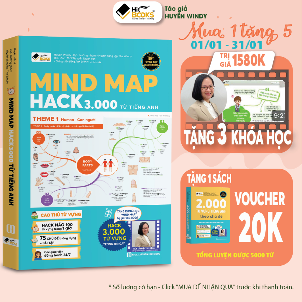 Sách - MIND MAP Hack 3000 Từ Vựng Tiếng Anh - TẶNG KÈM KHOÁ HỌC HITBOOKS