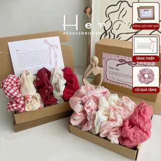  Set 10 dây cột tóc đa dạng màu sắc họa tiết Scrunchies Her Accessories Quà tặng chun buộc tóc bản lớn tặng bạn gái 