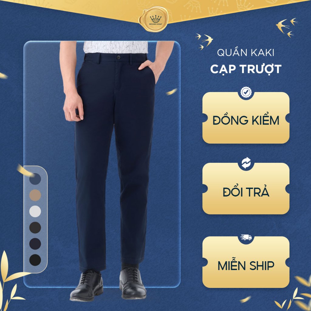 Quần kaki Nam Cạp Trượt Richard Adam Vải Kaki Cao Cấp, Co Giãn Thoải Mái, Form Regular QK221024