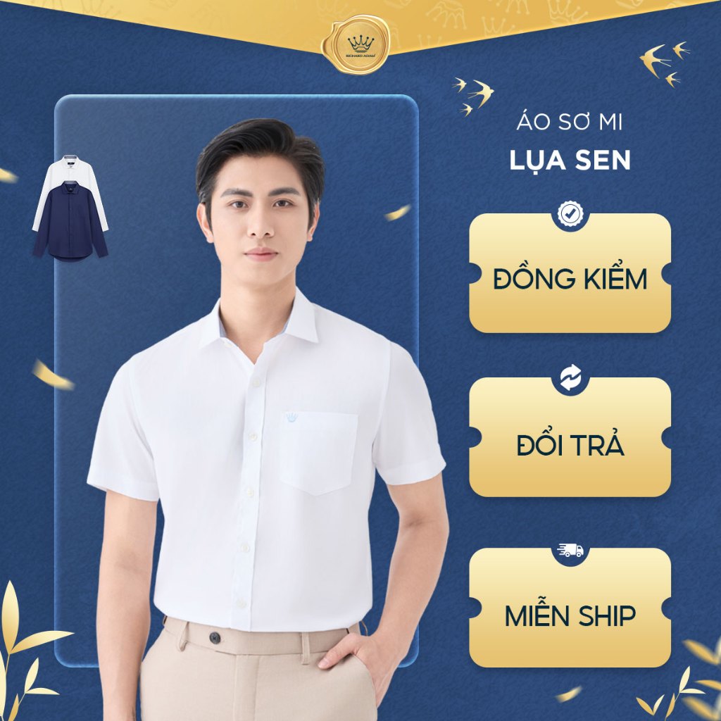 Áo Sơ Mi Nam Cộc Tay Richard Adam Vải Lụa Sen, Mềm Mại, Thoáng Mát, Hạn Chế Nhăn, Chống Ố SM061725