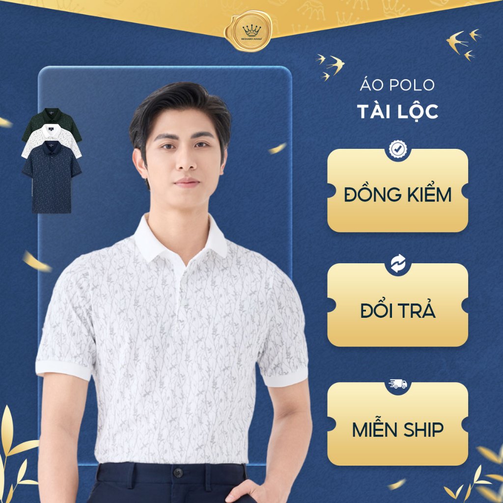 Áo Polo Nam Richard Adam Họa Tiết Lá Tài Lộc Vải Cotton, Co Giãn, Thấm Hút Mồ Hôi, Form Regular PL12