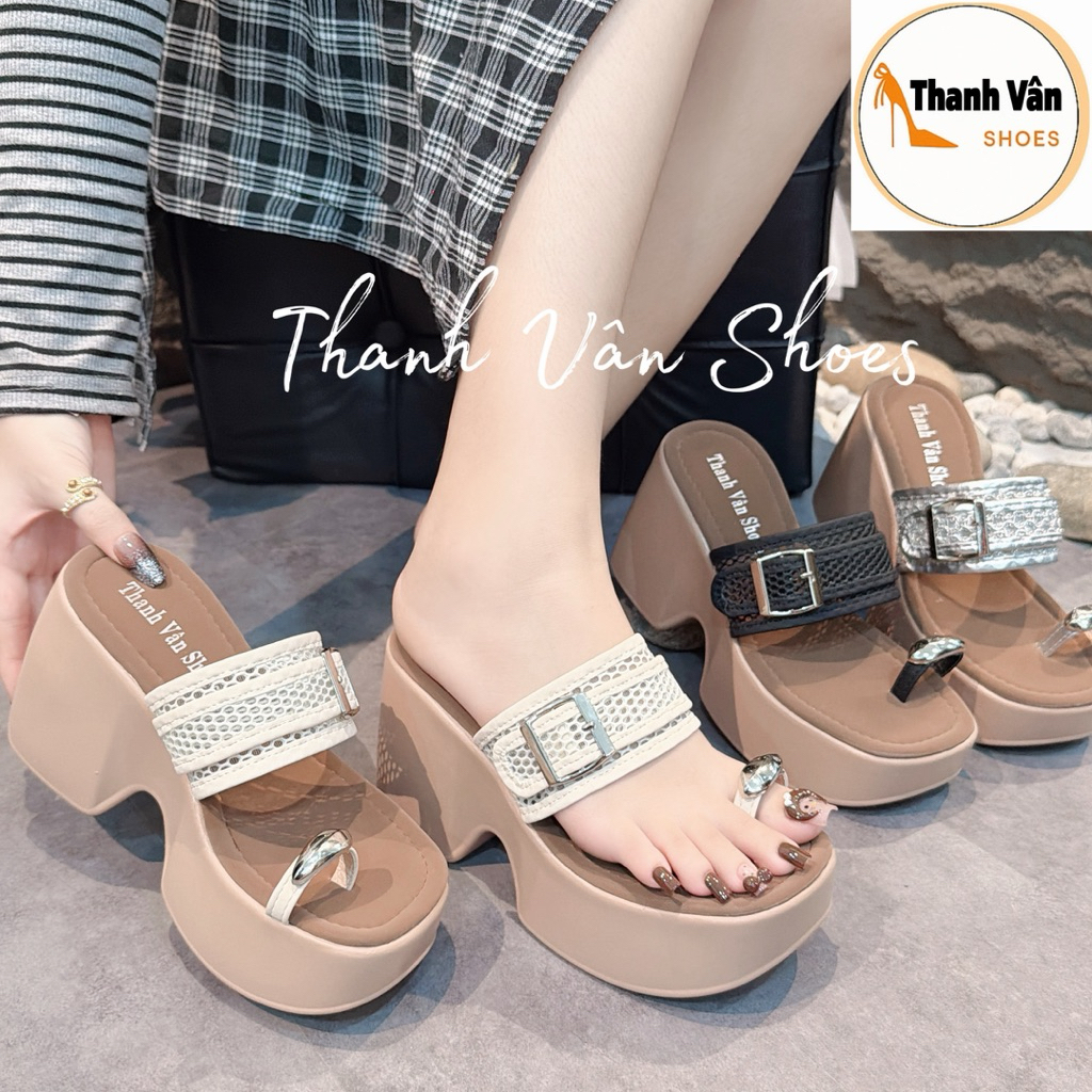 Dép bánh mì kẹp ngón quai lưới cao 9 phân (X0143)