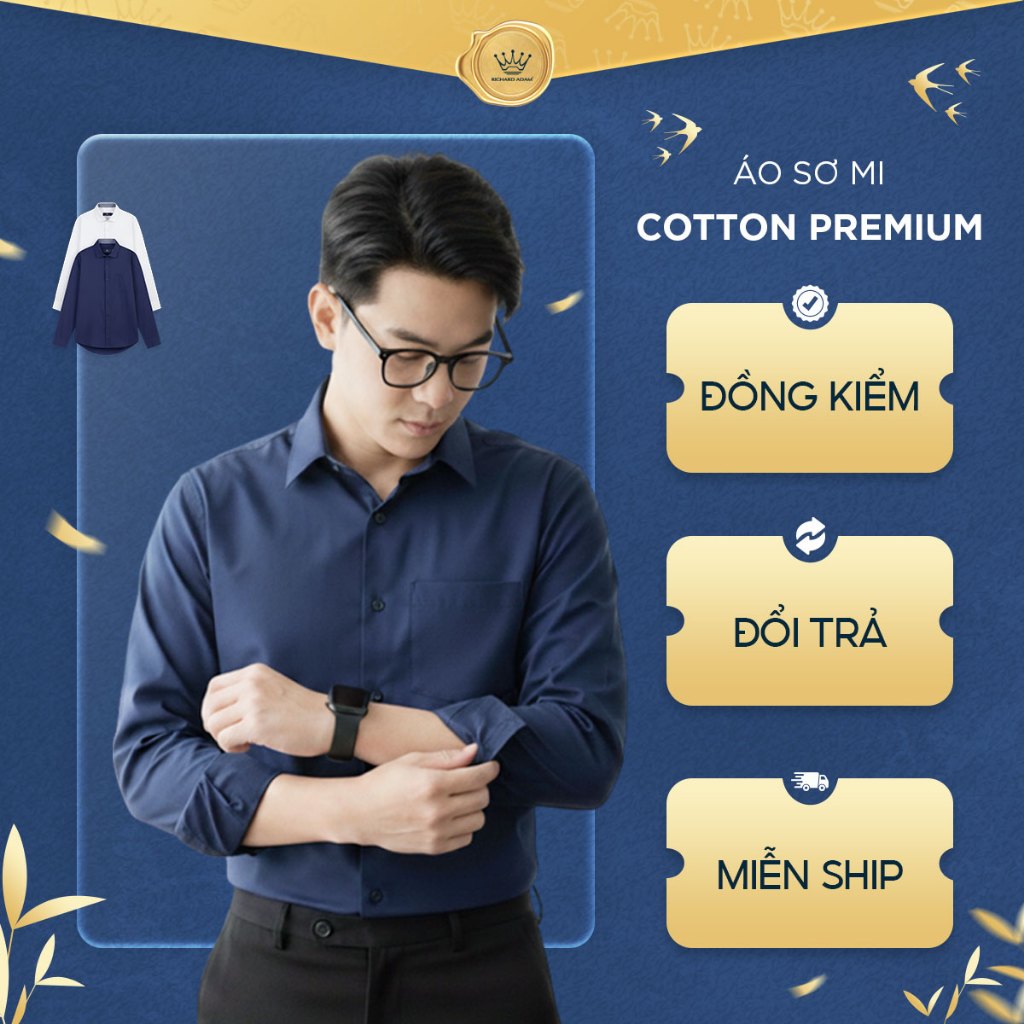 Áo Sơ Mi Nam Dài Tay Richard Adam Vải Cotton Mềm, Cao Cấp, Thoáng Mát, Khử Mùi, Chống Nhăn SM070924